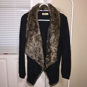 Hollister open front sweater w/ faux fur lining